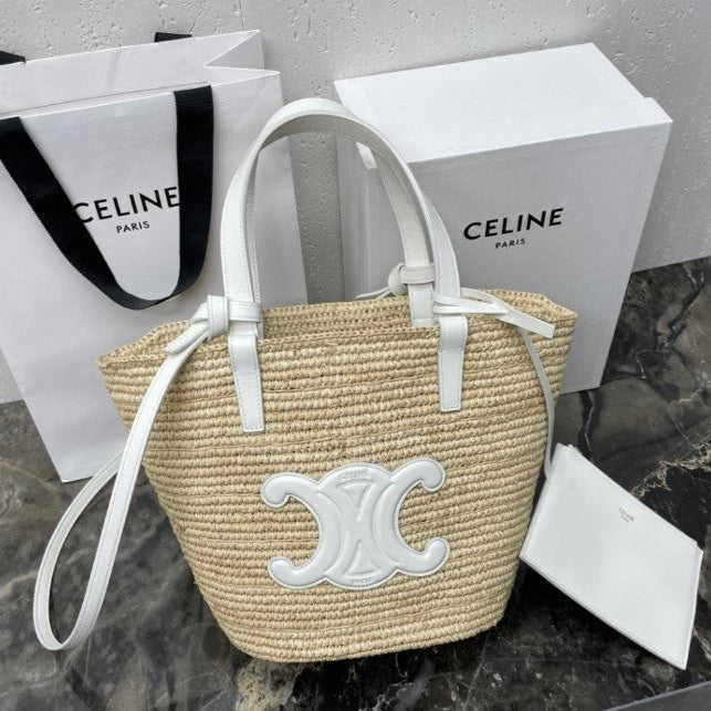 Celine - Classic Panier petit modèle Souple Raphia et veau