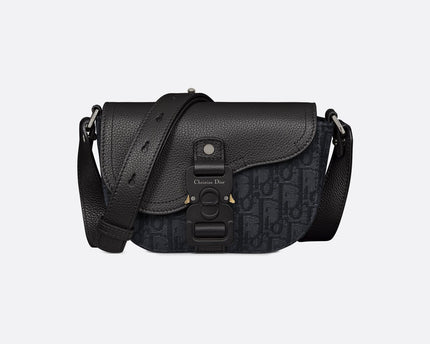 Mini sac Messenger Dior à rabat Saddle Toile - Noir