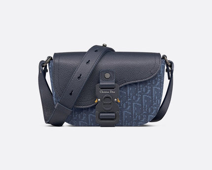 Mini sac Messenger à rabat Saddle Dior Bleu Marine