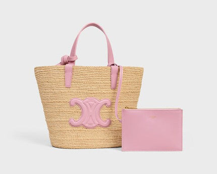 Celine - Classic Panier petit modèle Souple Raphia et veau - ROSE