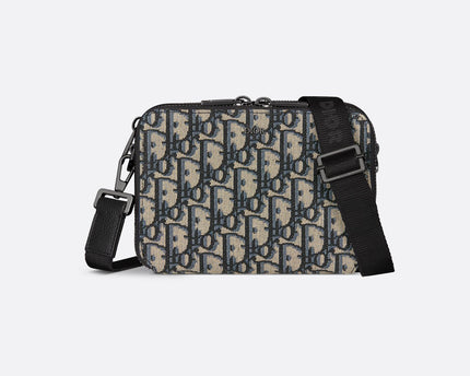 Pochette zippée à bandoulière Toile jacquard Dior Oblique - Beige