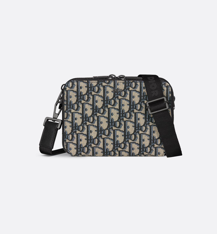 Pochette zippée à bandoulière Toile jacquard Dior Oblique - Beige