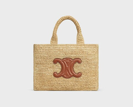 C­eli­ne - Small Cabas Thais Raffia Calfskin Top