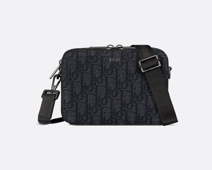 Pochette zippée à bandoulièreToile jacquard Dior Oblique Noir