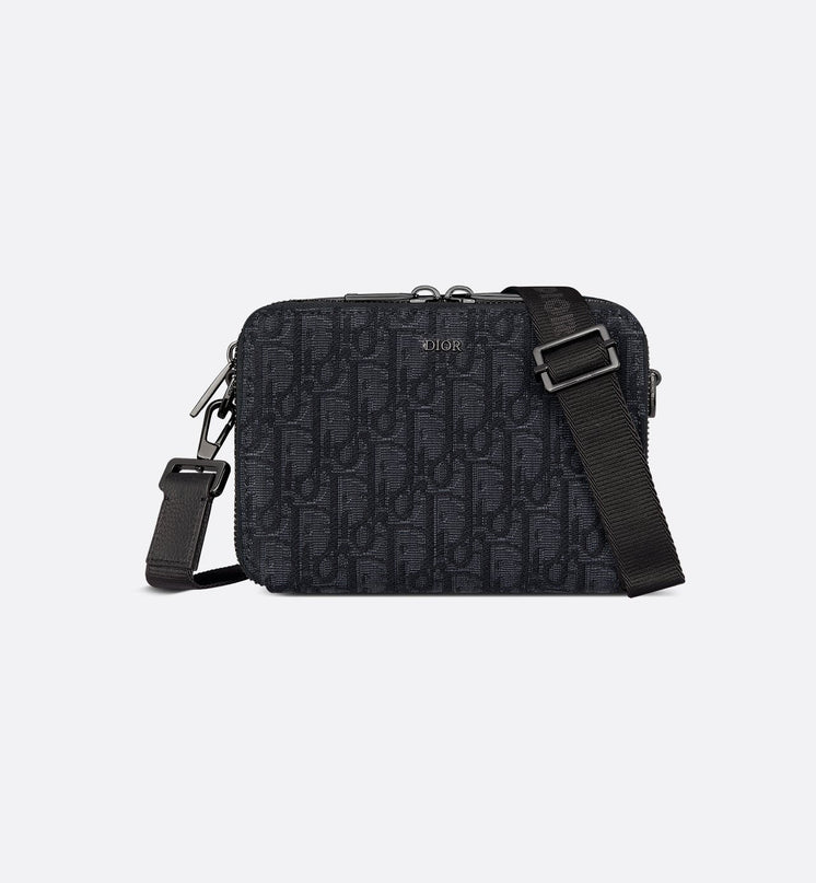 Pochette zippée à bandoulièreToile jacquard Dior Oblique Noir
