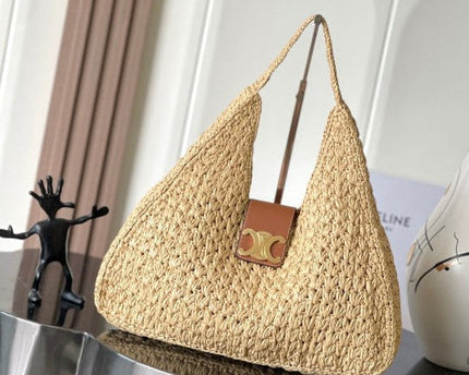 C­eli­ne - Classic Panier Cabas Triangle Raffia Calfskin
