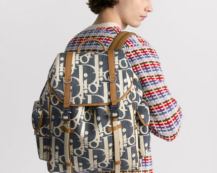 Sac à dos à rabat Dior Hit The Road - Bleu motif blanc