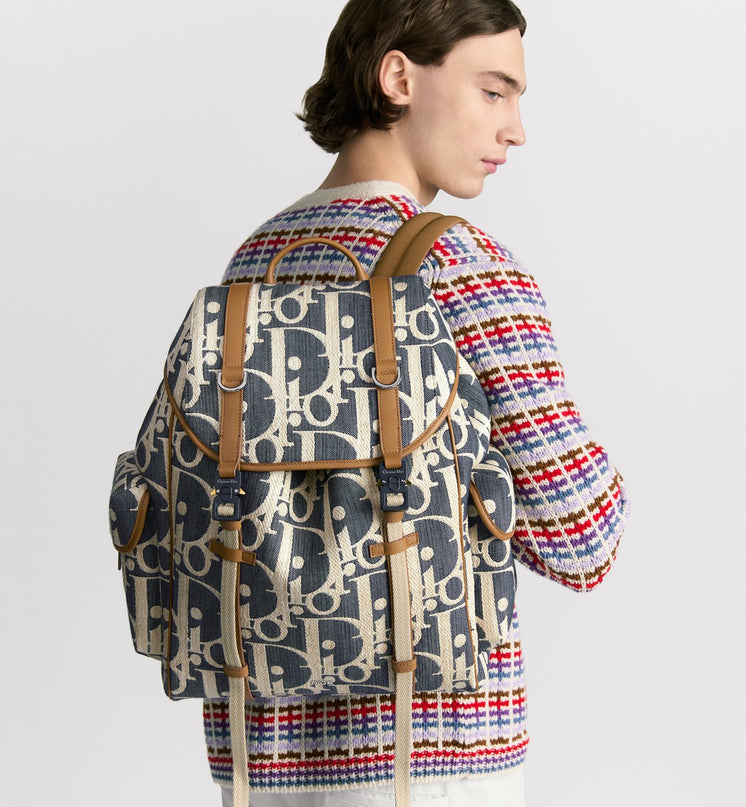 Sac à dos à rabat Dior Hit The Road - Bleu motif blanc