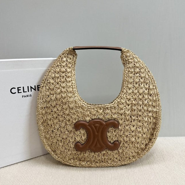 Celine - HOBO BAG IN Raffia and Calfskin