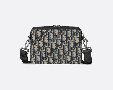 Pochette zippée à bandoulière Toile jacquard Dior Oblique - Beige