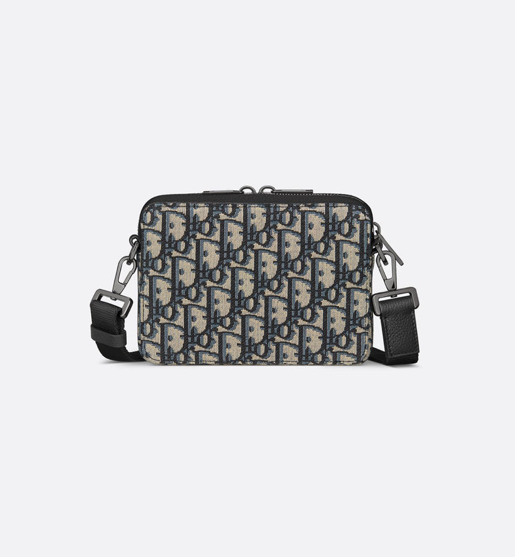 Pochette zippée à bandoulière Toile jacquard Dior Oblique - Beige