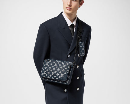 Sac Trio Messenger - LV - Bleu motif blanc