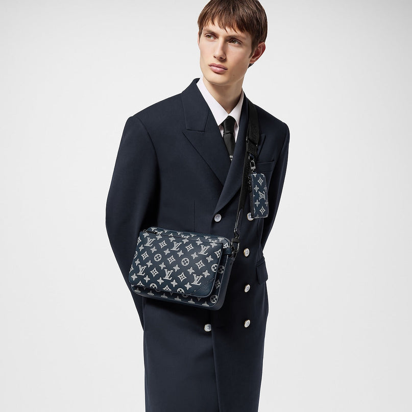 Sac Trio Messenger - LV - Bleu motif blanc