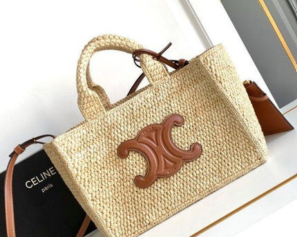 C­eli­ne - Small Cabas Thais Raffia Calfskin Top