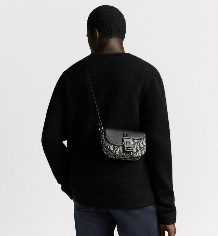 Mini sac Messenger à rabat Saddle Dior Noir et Beige