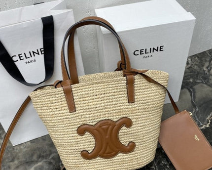 Celine - Classic Panier petit modèle Souple Raphia et veau