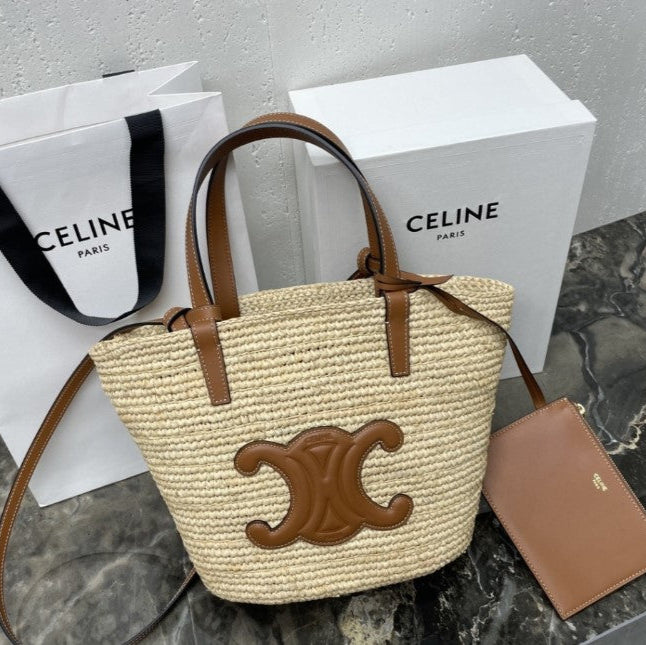Celine - Classic Panier petit modèle Souple Raphia et veau