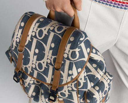 Sac à dos à rabat Dior Hit The Road - Bleu motif blanc