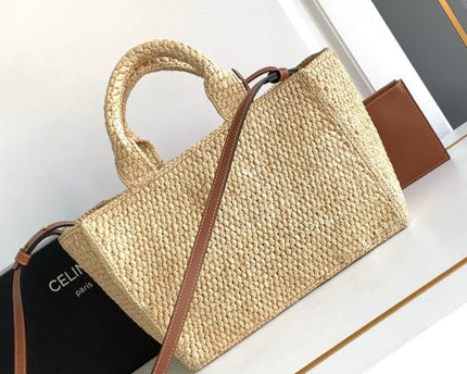 C­eli­ne - Small Cabas Thais Raffia Calfskin Top