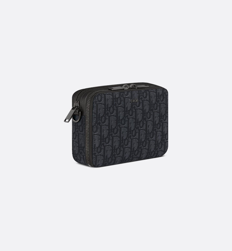 Pochette zippée à bandoulièreToile jacquard Dior Oblique Noir