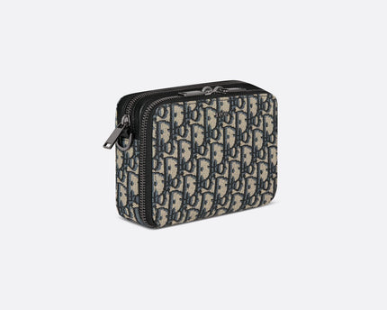Pochette zippée à bandoulière Toile jacquard Dior Oblique - Beige