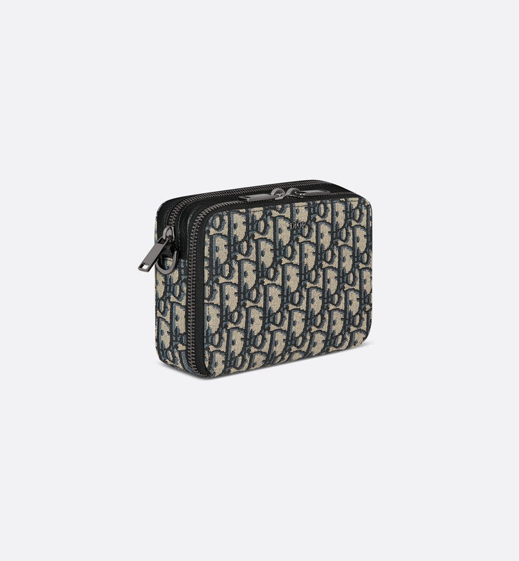 Pochette zippée à bandoulière Toile jacquard Dior Oblique - Beige