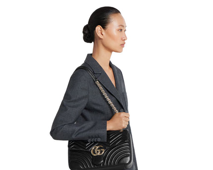 Sac à épaule grand format à motif GG Marmont - Noir