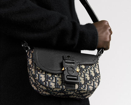 Mini sac Messenger à rabat Saddle Dior Noir et Beige