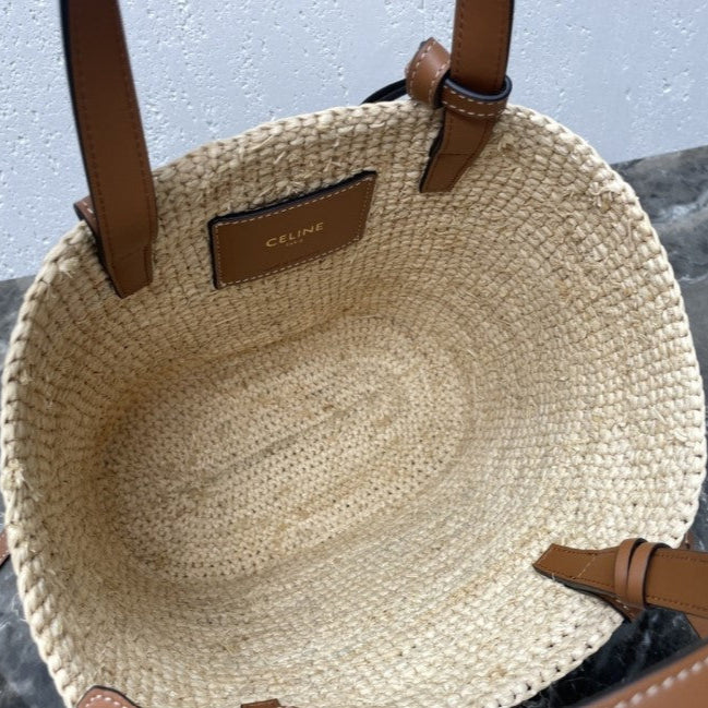 Celine - Classic Panier petit modèle Souple Raphia et veau
