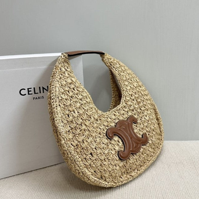 Celine - HOBO BAG IN Raffia and Calfskin