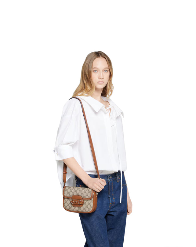 Sac à épaule Gucci Horsebit 1955 Soft petit format - Marron