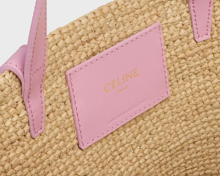 Celine - Classic Panier petit modèle Souple Raphia et veau - ROSE