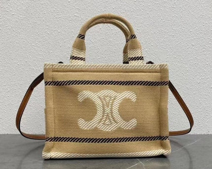 C­eli­ne - Small Cabas Thais Striped Textile Beige Noir