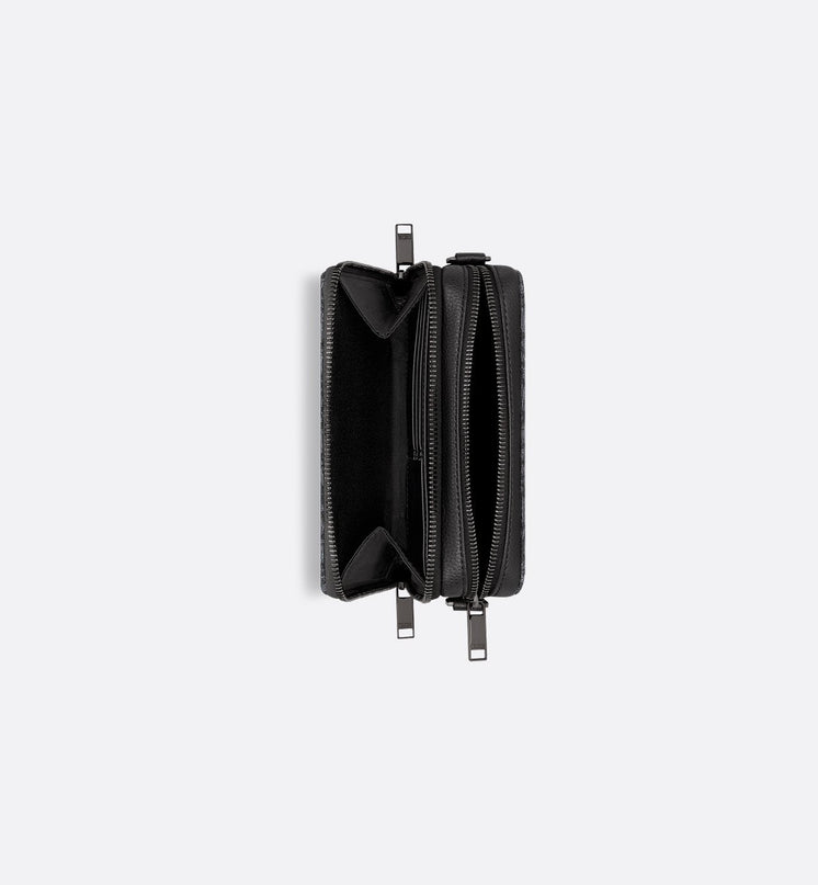 Pochette zippée à bandoulièreToile jacquard Dior Oblique Noir