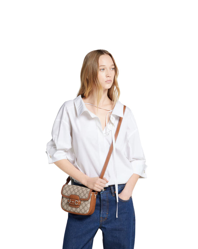Sac à épaule Gucci Horsebit 1955 Soft petit format - Marron
