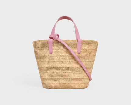 Celine - Classic Panier petit modèle Souple Raphia et veau - ROSE