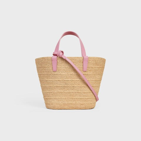 Celine - Classic Panier petit modèle Souple Raphia et veau - ROSE