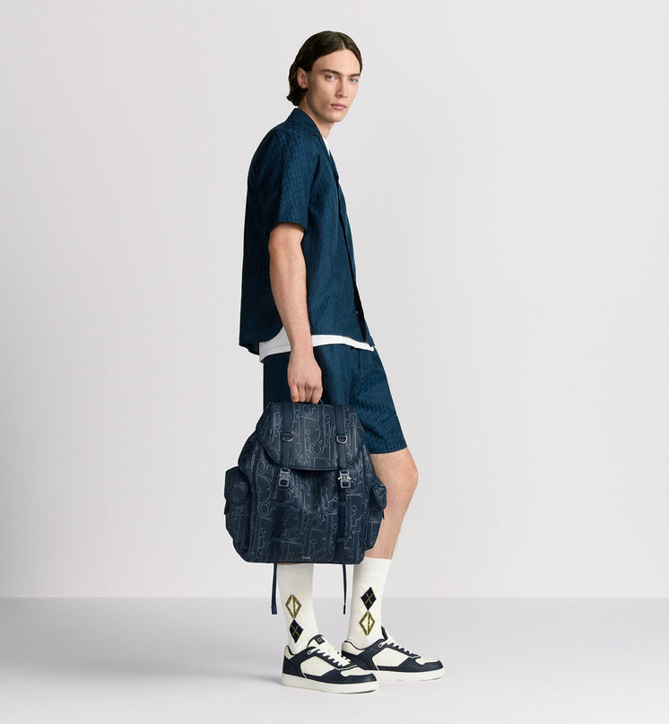 Sac à dos à rabat Dior Hit The Road - Bleu nuit