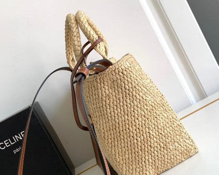 C­eli­ne - Small Cabas Thais Raffia Calfskin Top