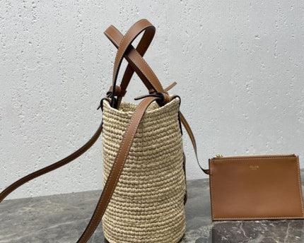Celine - Classic Panier petit modèle Souple Raphia et veau