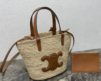 Celine - Classic Panier petit modèle Souple Raphia et veau