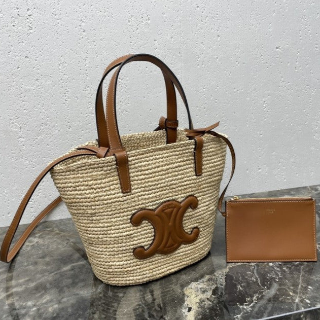 Celine - Classic Panier petit modèle Souple Raphia et veau