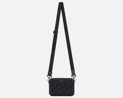 Pochette zippée à bandoulièreToile jacquard Dior Oblique Noir