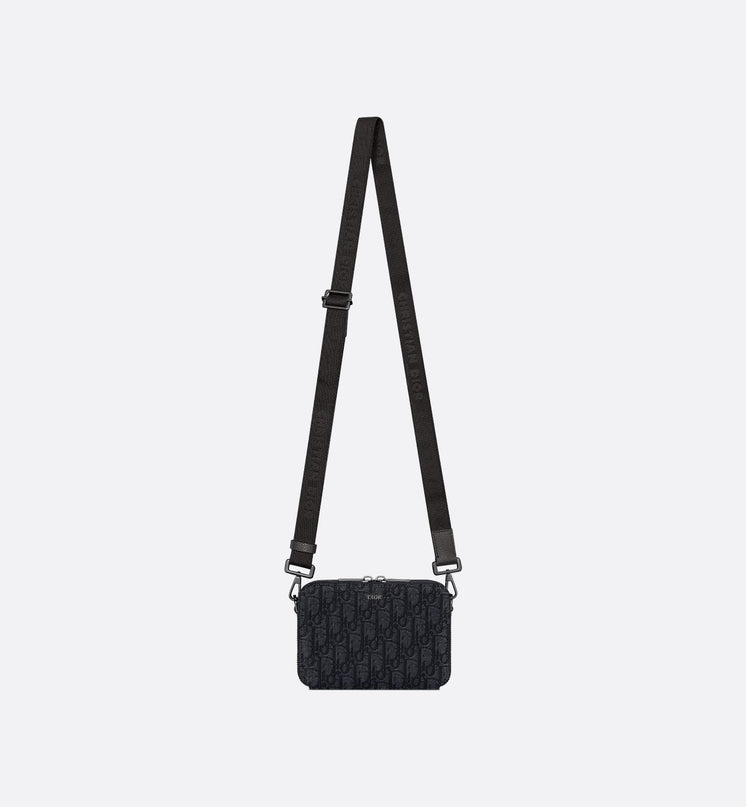 Pochette zippée à bandoulièreToile jacquard Dior Oblique Noir