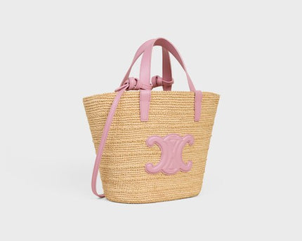 Celine - Classic Panier petit modèle Souple Raphia et veau - ROSE