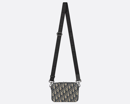 Pochette zippée à bandoulière Toile jacquard Dior Oblique - Beige