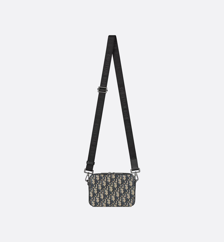 Pochette zippée à bandoulière Toile jacquard Dior Oblique - Beige