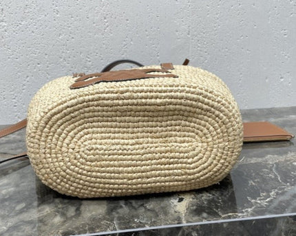 Celine - Classic Panier petit modèle Souple Raphia et veau