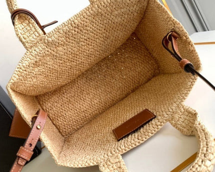 C­eli­ne - Small Cabas Thais Raffia Calfskin Top