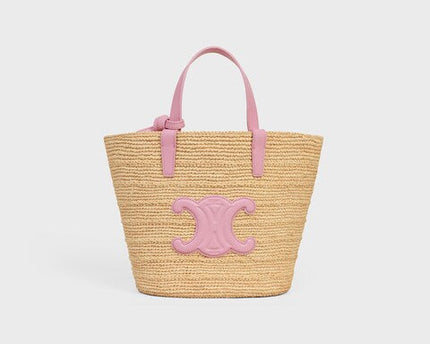 Celine - Classic Panier petit modèle Souple Raphia et veau - ROSE